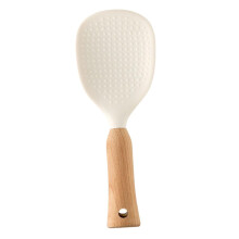 Non-Stick Silicone Rice Scoop With Wooden Handle, Rice Paddle Spatula For Serving, Cooking, Mixing And Buffet Use