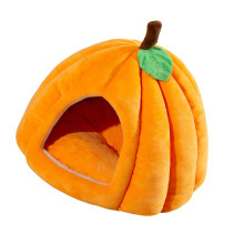 Pet Bed With Detachable Cushion, Soft Handle, Pumpkin Cartoon Cat Cave Nest
