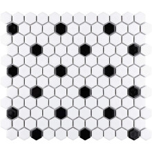 Tenedos USCT Hexagon 1x1 Wit met zwarte stippen Hex Porselein Moza?k Vloer Wandtegel Backsplash Matte Look voor Keuken Badkamer Douche Accent Muur Op