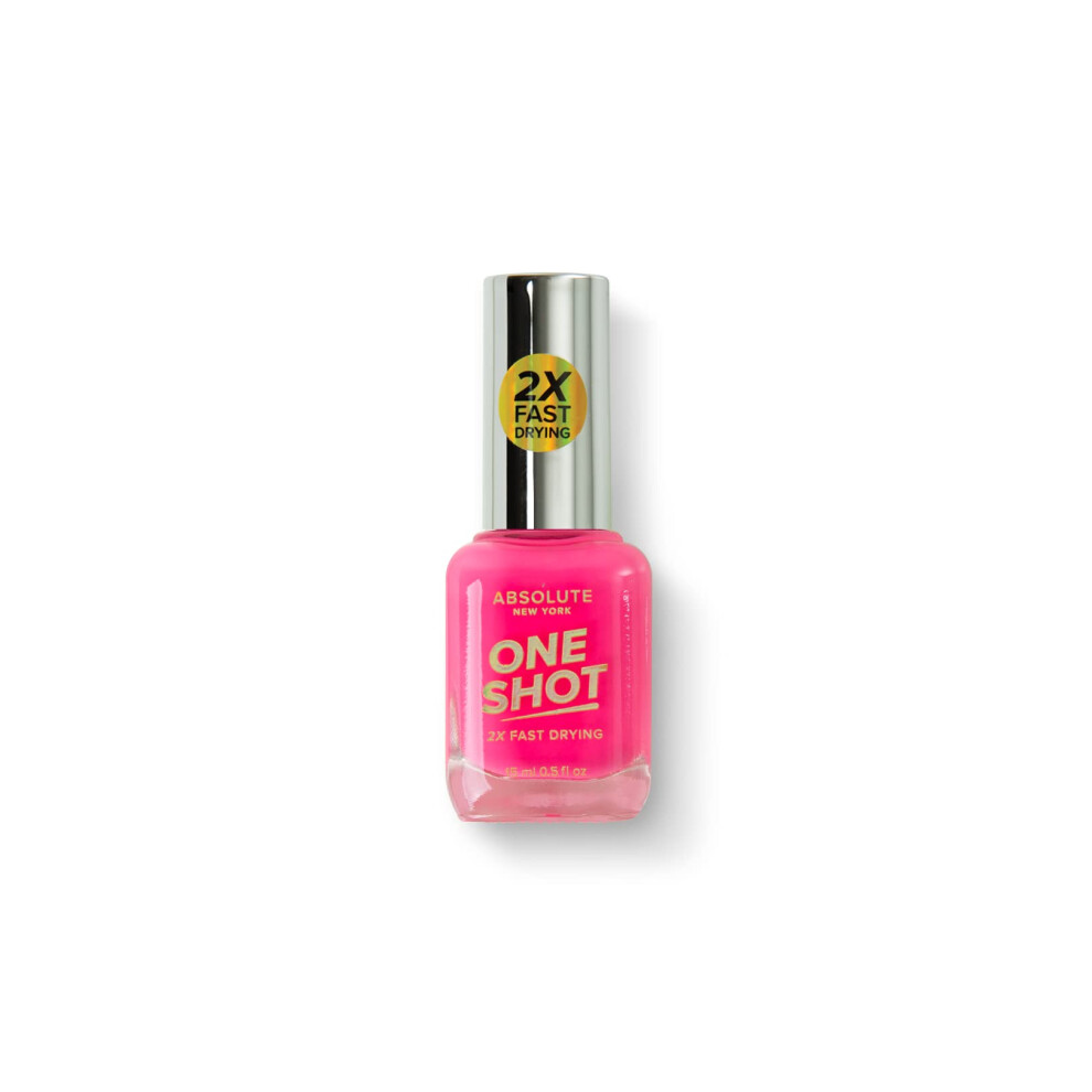 Absolute New York One Shot Nail Polish Fast Drying Gel Effect High Shine Vibrant Quick Drying And Long Lasting (Mnos04 Neon Pink .5 Fl Oz)