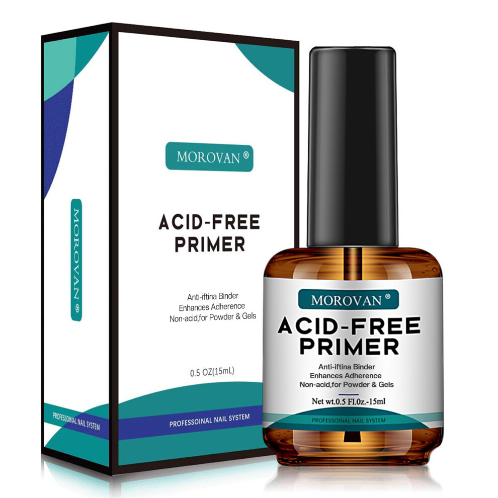 Morovan Acid Free Nail Primer - Professional Nail Primer for Acrylic and Gel Nail Polish No Lift Prep Bond 0.5 oz No Burn Fast Air Dry Bonder for UV-image-OPC-PMMHQT7-NEW