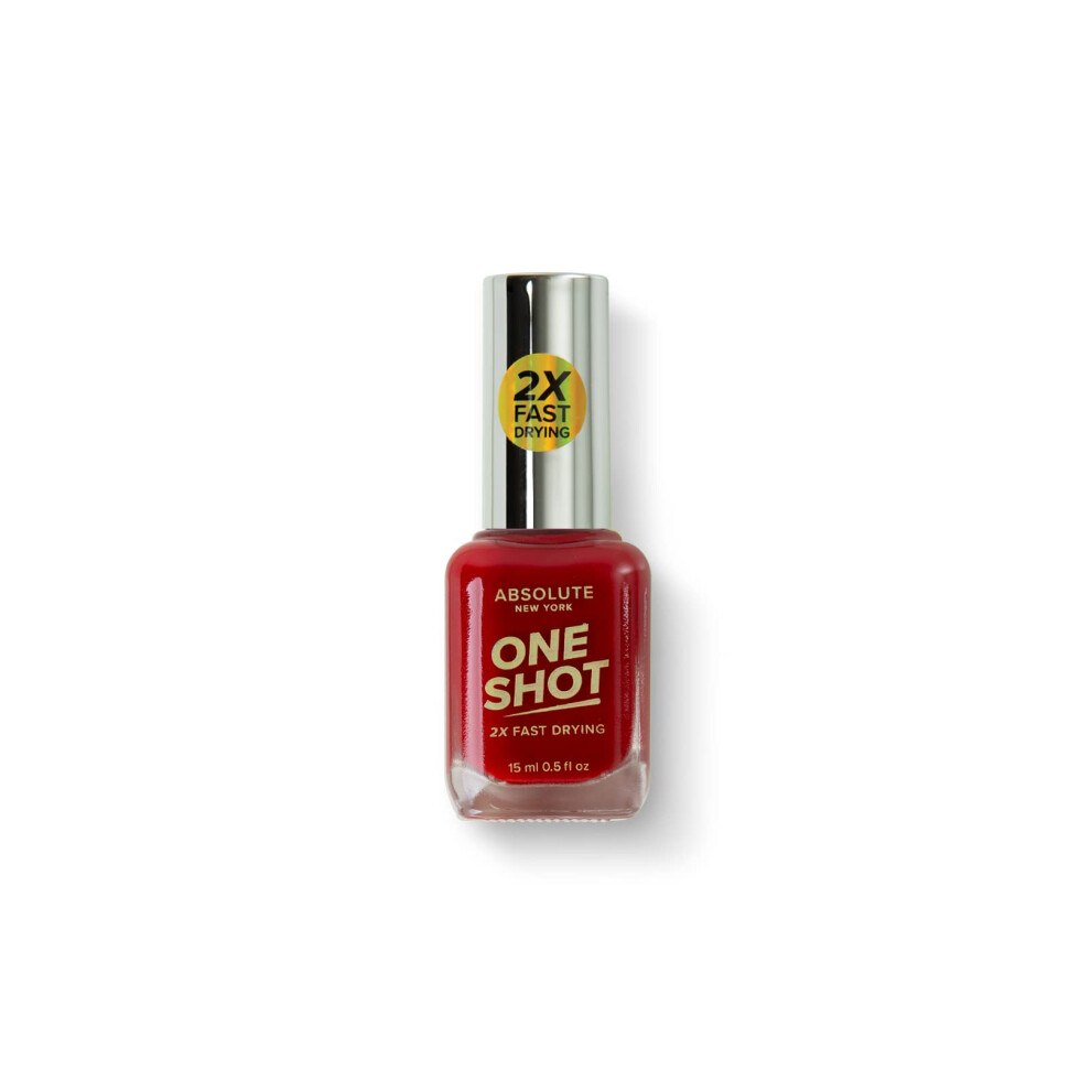 Absolute New York One Shot Nail Polish Fast Drying Gel Effect High Shine Vibrant Quick Drying And Long Lasting (Mnos05 Classic Red .5 Fl Oz)