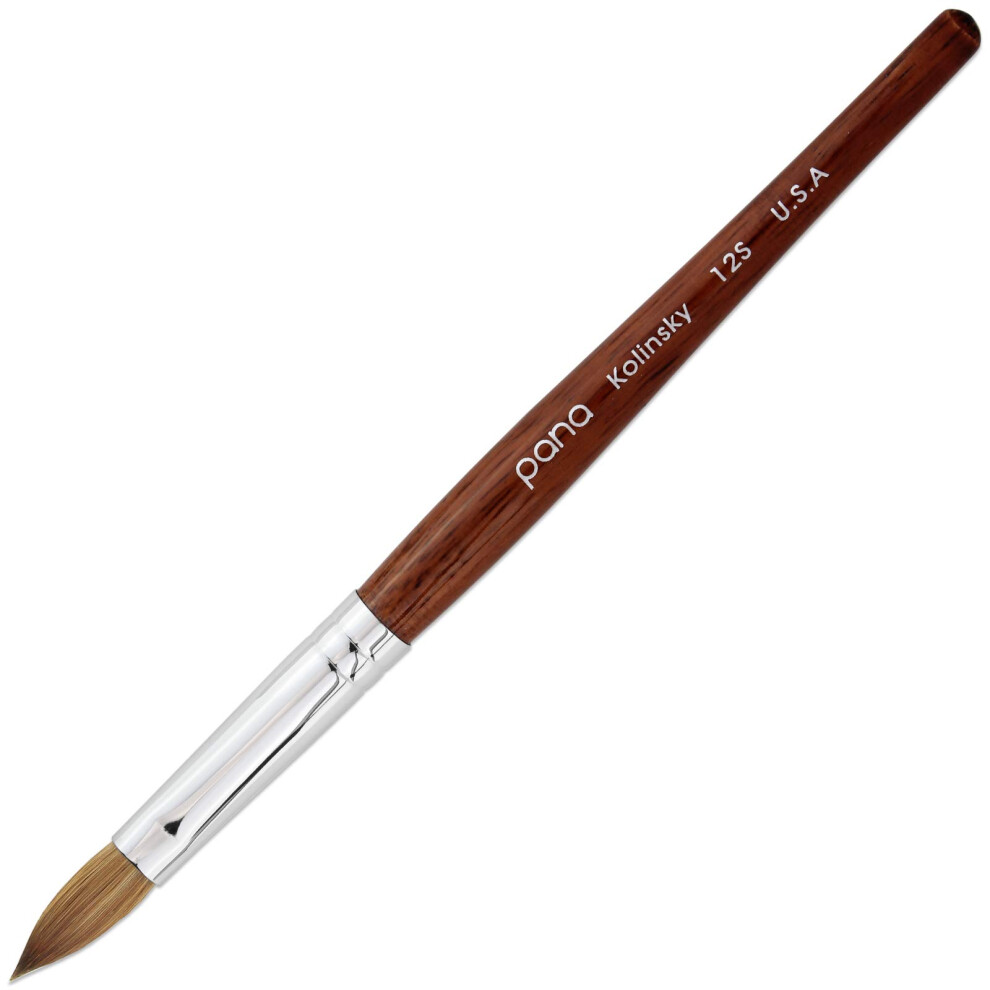 Pana Pure Kolinsky Hair Acrylic Nail Brush - Oval Crimped Mahogany Wood Handle (Size 12)