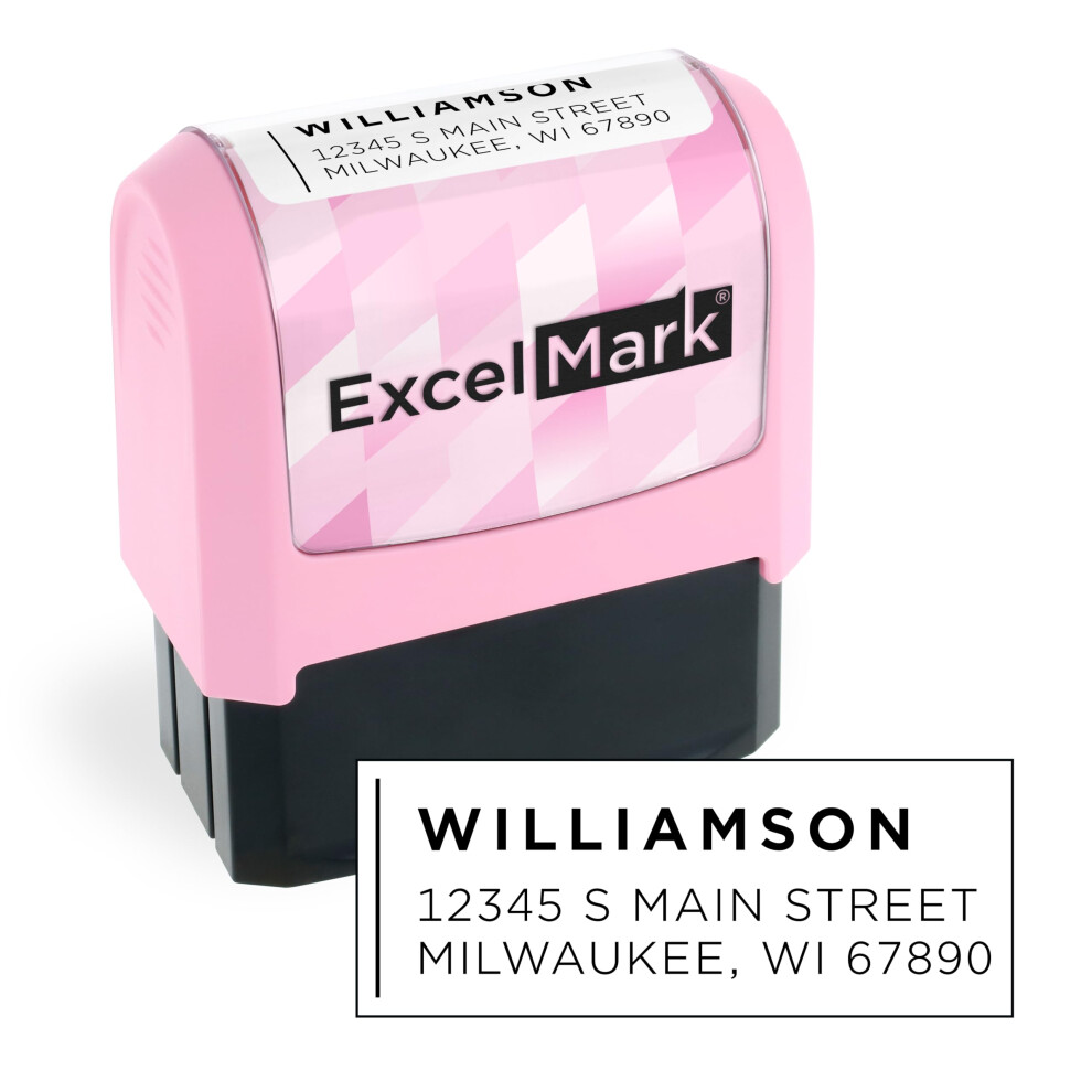 ExcelMark Address Stamp - Custom Return Address Stamp with Elegant Designs Vibrant Colors & Patterns - Perfect for Mail Invitations & Gifts (Pink M-image-OPC-PMMHQY8-NEW