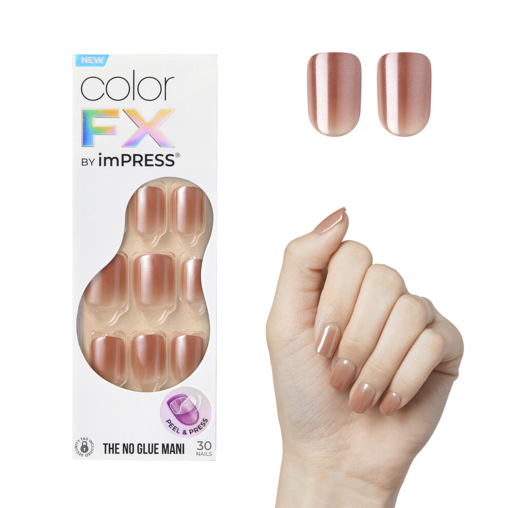 Impress Kiss No Glue Mani Press On Nails Color Fx 'Last Call' Medium Neutral Short Size Squoval Shape Includes 30 Nails Prep Pad Instructions