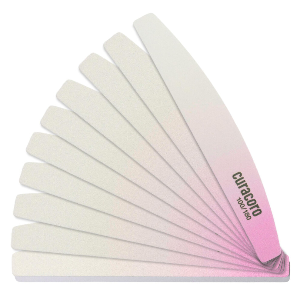 Curacoro 10 Pcs Nail File - Professional Half-Moon Nail Files Double Sided Emery Board (100/180 Grit) Washable Nail Files And Buffers Smooths & Sha