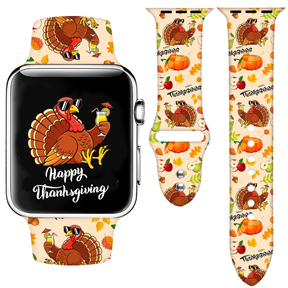 Cute Thanksgiving Pumpkin Turkey Watch Band Compatible With Apple Watch Band 44Mm 45Mm 46Mm 49Mm For Women Men Silicone Waterproof Strap For Iwatch 8069925181692