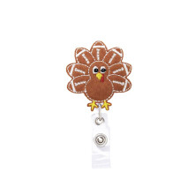 Grappige Thanksgiving Voetbal Turkije Badge Reel Intrekbare naamkaart Badgehouder Reel met Alligator Clip 24 inch dik trekkoord