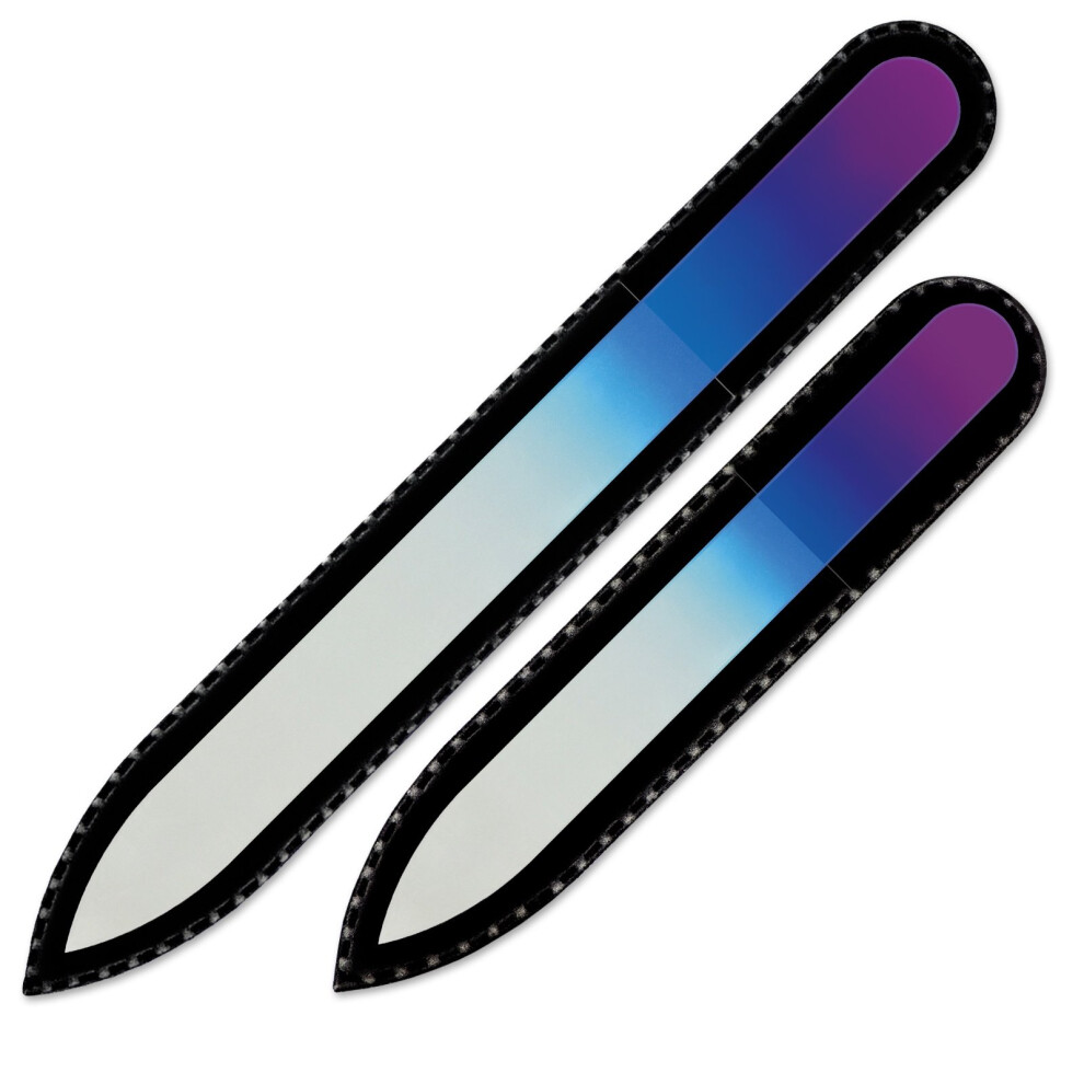 Mont Bleu Black Set Of 2 Color Glass Nail Files - Each File Is In Pouch - Handmade Gifts For Her - Genuine Czech Tempered Glass - Crystal Nail Files F