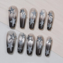 Sun&Beam Nails Rucne vyrben natlacovac dlouh rakve Balerna Strbrn ed Ombre Design Mda Tipy na umel nehty Sada 10 ks (#263 S)