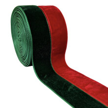 Qingxii Decorr Bruiloft Kerst Valentijnsdag Geschenkdoos DIY Craft Decor Fluwelen Lint (Rood + Donkergroen 1''x6Yards)
