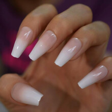 Coolnail Glossy Ombre Pink N?gen Hvid Fransk Ballerina kiste False Nail Gradient Naturlig tryk p? ballet Falske negletips Genanvendelig slid