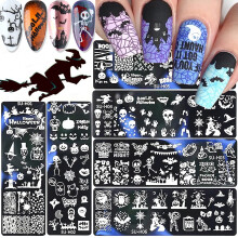 Halloween Nagelkonst Stämplingsplattor, 6 Delar Halloween Nagelstämplar Kit