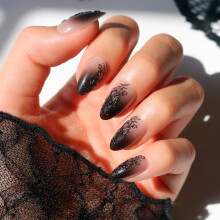 Glamnetic Press On Nails - 'Til Death | Ombre 3D krajka stredn mandlov falen nehty s lesklou povrchovou pravou halloweensk kvalita nehtu | 15 v