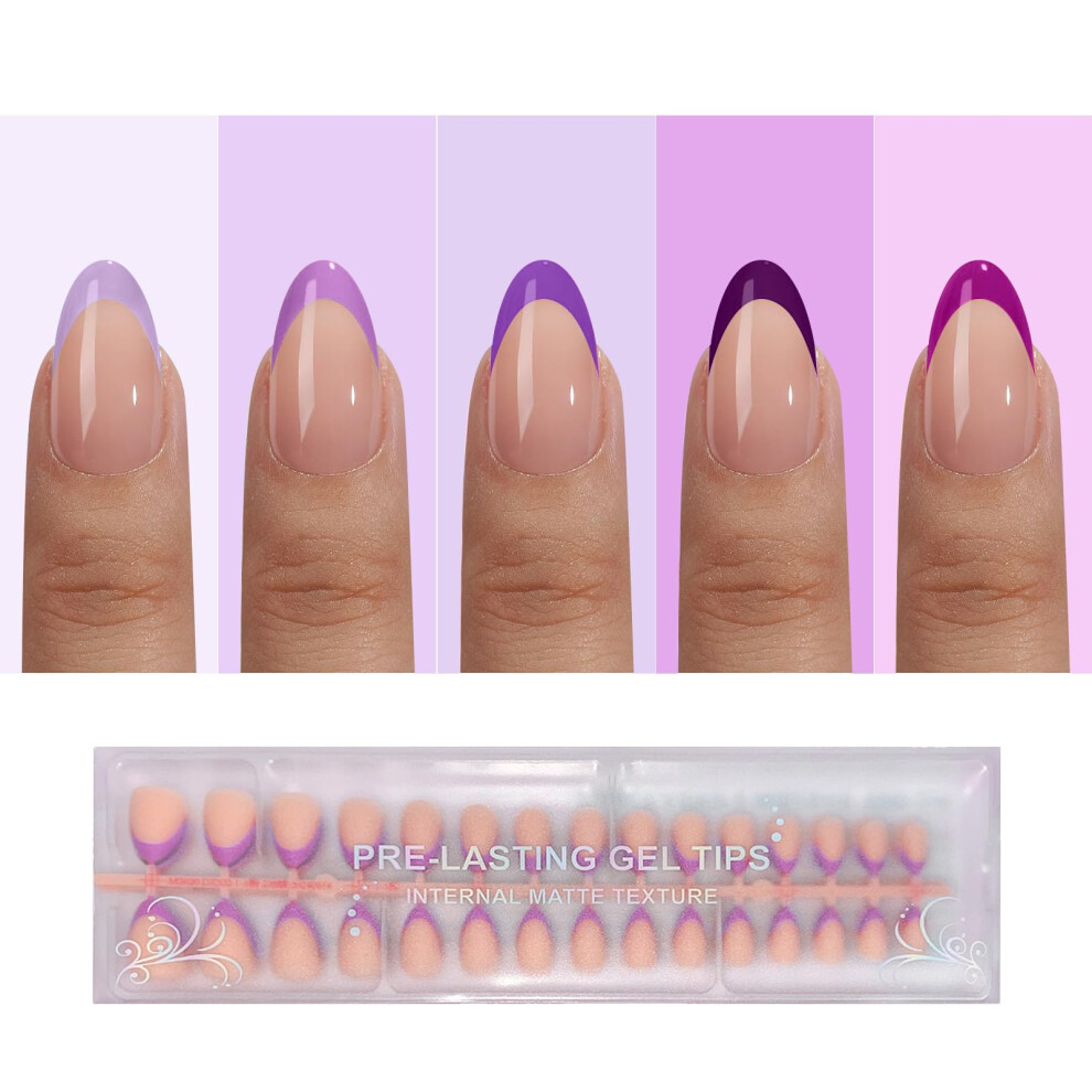 Opkssnails Purple French Tip Press On Nails 150Pcs French Press On Nails Extra Short Almond Pre-Lasting Soft Gel Nails Soak Off Acrylic False Nail