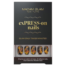 Madam Glam - 24 painettavaa kyntt 12 koossa - Tortoise Shell mattapintainen viimeistely - 24 tarranauhalla, kaksoiskarkea kynsiviila ja puinen tikku