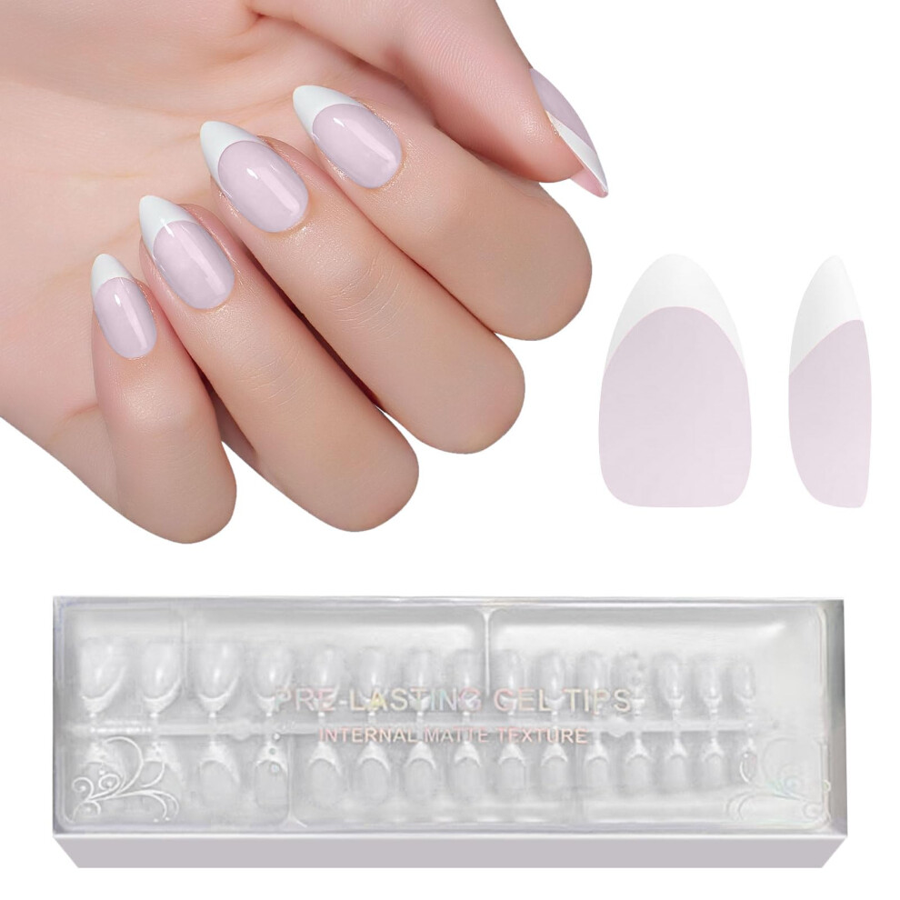 Jsiallye White Milky French Tip Press On Nails 240Pcs French Press On Nail Short Almond Pre-Applied Primer & Top Coat 4 In 1 Gel Nail Tips Soak Off A