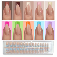 300ks French Tip Press on Nails OPkssnails French Press On Nails Dlouh ctverec Predtvarovan Nen treba pilovat 3v1 Gelov picky na nehty Akrylov