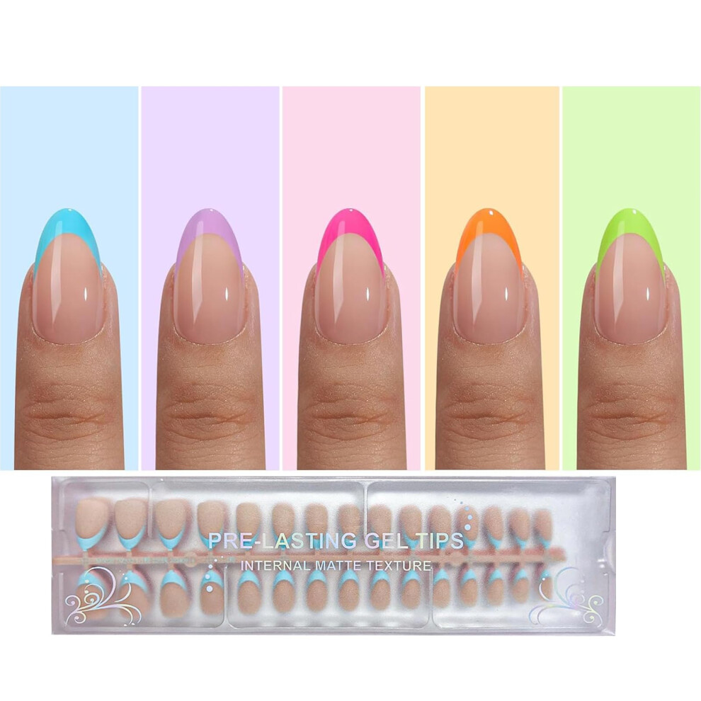 Opkssnails French Tip Press On Nails 150Pcs Brighte French Press On Nails Extra Short Almond Pre-Lasting Soft Gel Nails Soak Off Acrylic False Nai