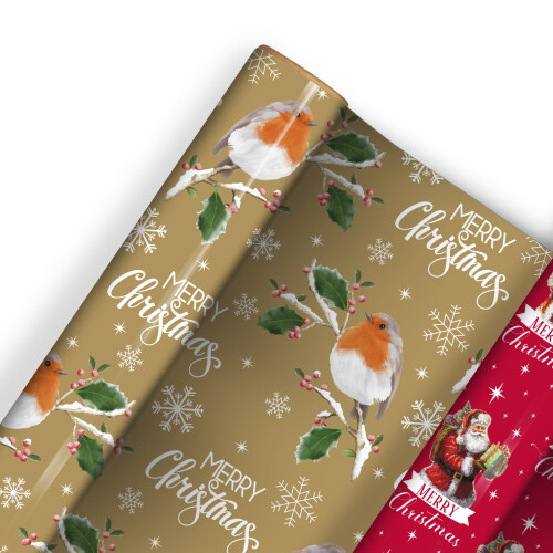 4 Rolls Traditional Christmas Wrapping Paper 7M With 32 Matching Tags 2