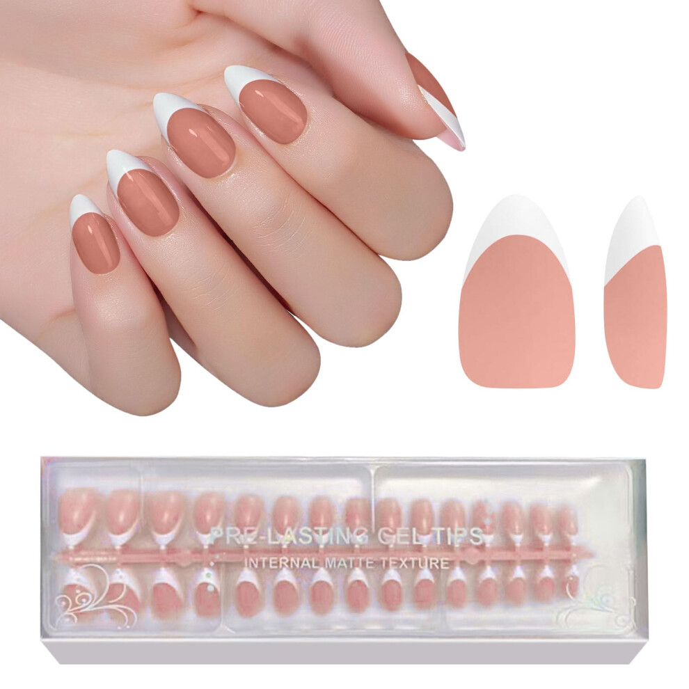 Jsiallye White,Brown Brown French Tip Press On Nails 240Pcs White French Press On Nail Short Almond Pre-Applied Primer & Top Coat 4 In 1 Gel Nail Tips Soak Off A