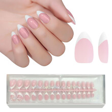 Jsiallye Pink French Tip Press on Nails 240ks White French Press On Nail Krtk mandlov predaplikovan zkladn a vrchn lak 4v1 Gel na nehty Tipy N