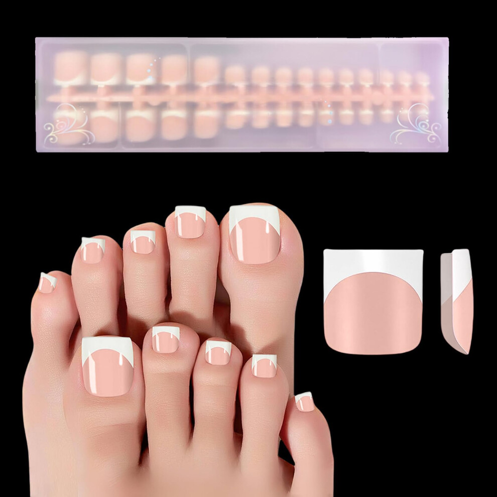 Opkssnails White,Cream 150Pcs French Tip Press On Toenails Short Square Nude Press On Nails White French Toe Nail Tips For Women Soft Gel Fake Toe Nails Acrylic Nails Soa