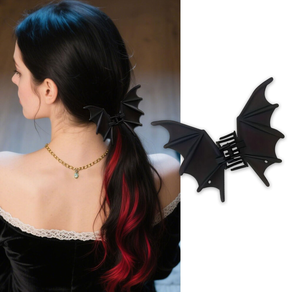 Muumoo Black Bat Hair Clips For Women Girls 1Pcs Gothic Y2k Metal Hair Claw Clips Halloween Christmas Hair Accessories For Thin Thick Hair Punk & Y2k-Styl