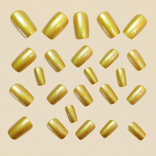 Unhas Postiças Quadradas Curtas Douradas Glossy 24 Pçs 2
