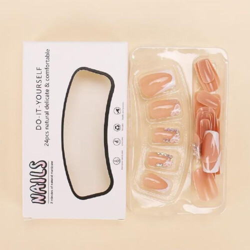 Unhas Postiças Quadradas Brancas com Pontas Francesas e Design Floral 24 Pcs 2