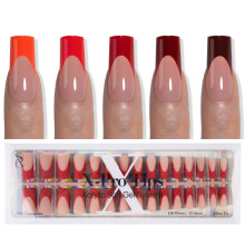 Unhas Press On SXC French Tip 150 Peças em 15 Tamanhos, Ultra Ajuste com Primer e Base Pré-aplicados
