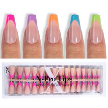 Unhas Postiças SXC Cosmetics X-Pro Tips French Tip - Série Brilhante Pastel que Brilha no Escuro (GLOW120-M Coffin)