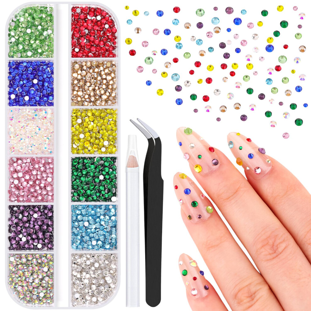 Belleboost 4200Pcs Small Glass Crystal Rhinestones For Nail Art Colorful Ss3-Ss10 Flatback Bedazzling Gems Nail Rhinestones And Gems Crystals Charms For Acryl