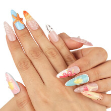 LydeLog Handmade Press On Nails Stredne mandlov rucne malovan umel nehty s el lepidlem Salon Quality Nail Art Sady na mandlov nehty 10 ks (Star