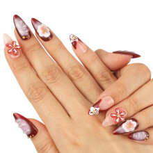LydeLog Handmade Press On Nails Stredne mandlov rucne malovan umel nehty s gelovm lepidlem Salon Quality Nail Art Sady na mandlov nehty 10 ks (B