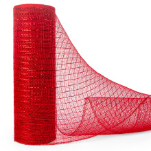 Fita de Malha Metálica Ribbli, 25 cm x 9 m, Malha Vermelha para Coroas, Enfeites e Decoração de Natal