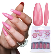 Unhas Press-On Allkem Mauve | Coffin Long Brilhante | 10 tamanhos - 20 pcs Kit de Unhas Ballerina com Cola