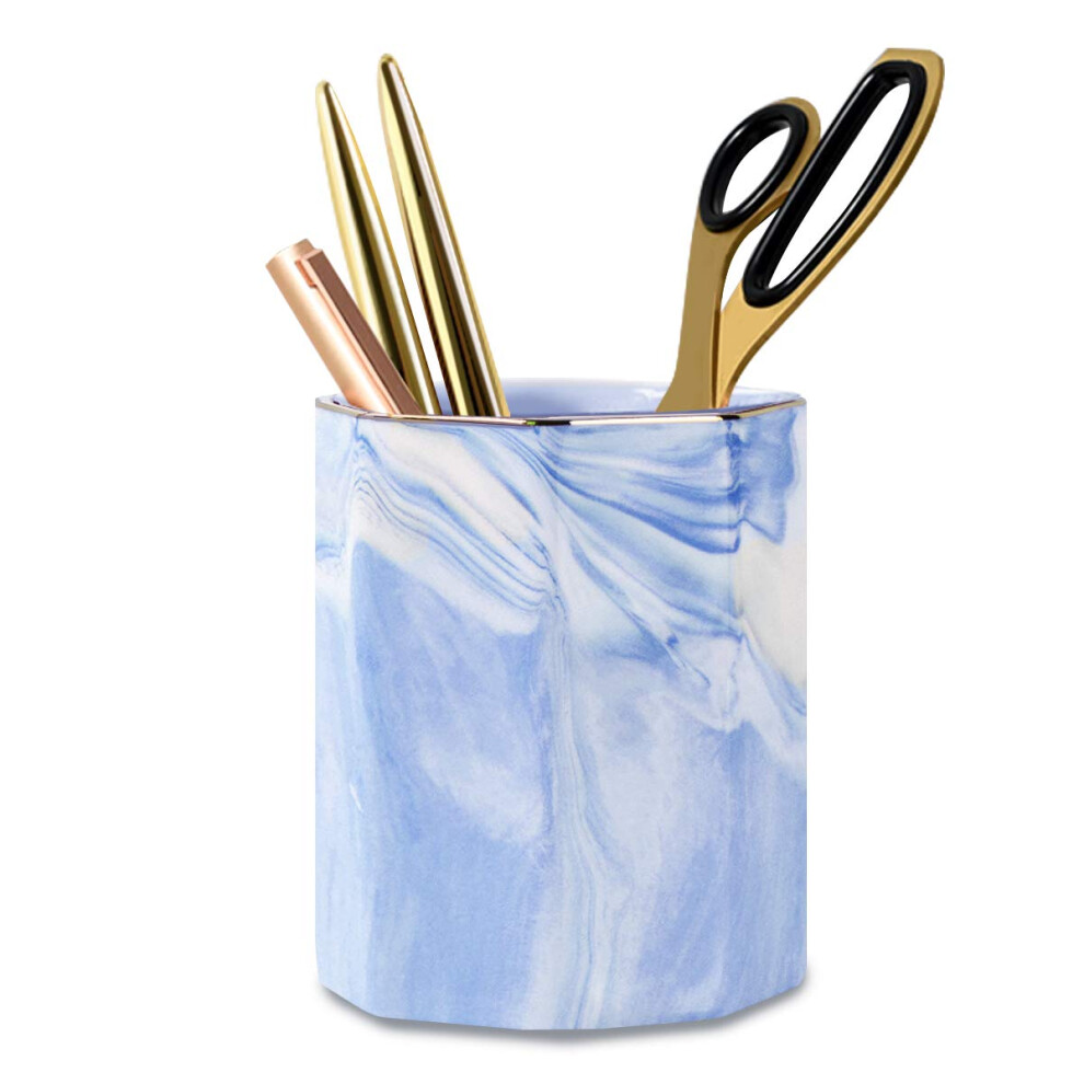 WAVEYU Pencil Holder Cup Pen Organizer Stand for Desk Cute Marble Pattern Pen Cup Durable Ceramic Desk Organizers for Middle High School Office Coll-image-OPC-PMMJ76F-NEW