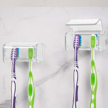 Lot de 2 supports de brosse dents muraux avec couvercle pour salle de bain, 2 emplacements de rangement pour brosse dents, organisateur pour