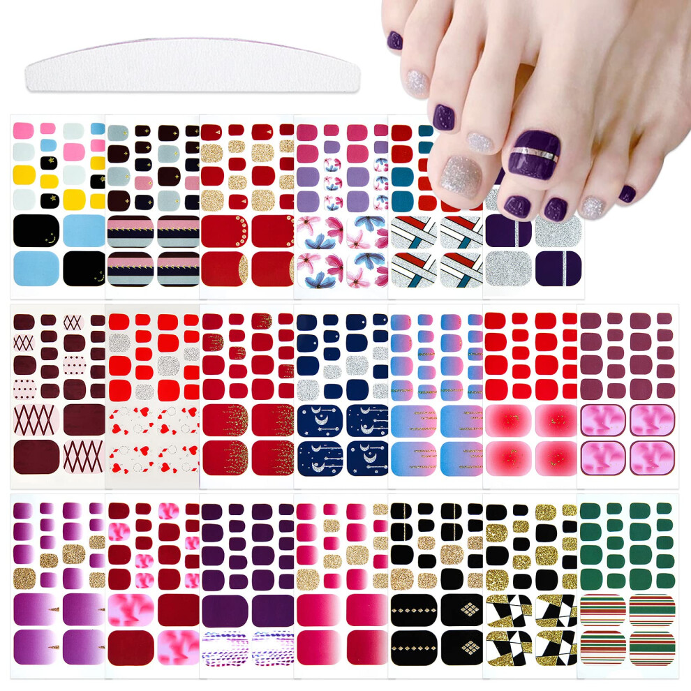 Yecirala 20 Sheets 440 Pcs Fashion Designs Toe Nail Stickers Full Nail Wraps For Women Toenails Gel Nail Polish Stickers For Toes Nails Strips Stick