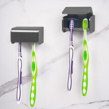 Lot de 2 supports de brosse dents muraux avec couvercle pour salle de bain, 2 emplacements de rangement pour brosse dents, organisateur pour