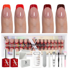 SXC Cosmetics Unhas Press On French Tip - Série Vermelha, Extra Curta Quadrada, Kit Iniciante | 150PCS, 15 Tamanhos, 5 Estilos
