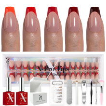 SXC Cosmetics French Tip Press On Nails - Red Series Short Coffin X-Pro Tips Starter Kit | 160KS 16 velikost 5 stylu Vhodn pro zactecnky