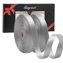 Ensfarvet dobbeltbelagt s?lv/gr? satinb?nd 3/8"""" X 50 yards b?nd Perfekt til h?ndv?rk Bryllupsdekoration Sl?jfefremstilling Syning Gavepakkeindpa