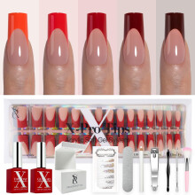 SXC Cosmetics Unhas Postiças French Tip - Edição Vermelha, Conjunto Iniciante | 150PCS, 15 Tamanhos, 5 Estilos