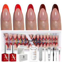 SXC Cosmetics Unhas Postiças French Tip - Série Vermelha, Almendra Média, Kit Iniciante | 150PCS, 15 Tamanhos, 5 Estilos