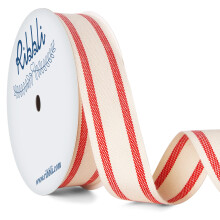 Ribbli Natuurlijk Katoen Gestreept Lint 1 Inch x 10 Yard Spoel Natuurlijk/Rood Kerstlint Gebruik voor Cadeauverpakking Home Decor Bloemendecoratie
