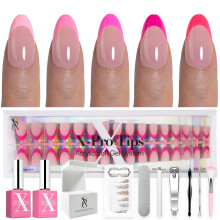 SXC Cosmetics Unhas Postiças French Tip - 5 Rosa, Curto Amêndoa, Kit Iniciante | 160PCS, 16 Tamanhos, 5 Estilos