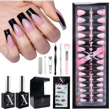 SXC Cosmetics Unhas Postiças French Tip - Série Preta, Kit Iniciante X-Pro Tips | 150PCS, 15 Tamanhos, 5 Estilos