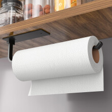 Black Kitchen Roll Holder Under Cabinet,Stainless Steel Paper Towel Holder for Kitchen Self-Adhesive Wall Mounted Paper Towel Rack, Suitable for